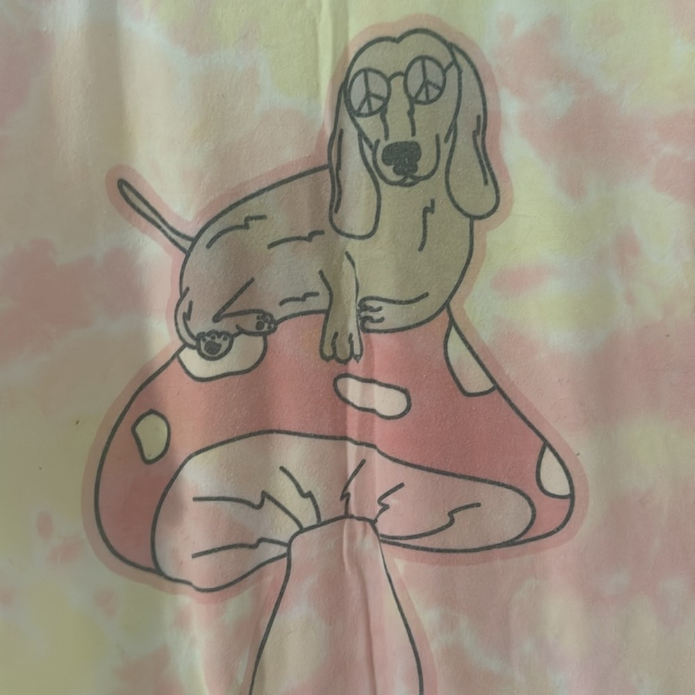 Dachshund hound by being good tie-dye, wiener dog sitting on mushroom T-shirt - Picture 2 of 6